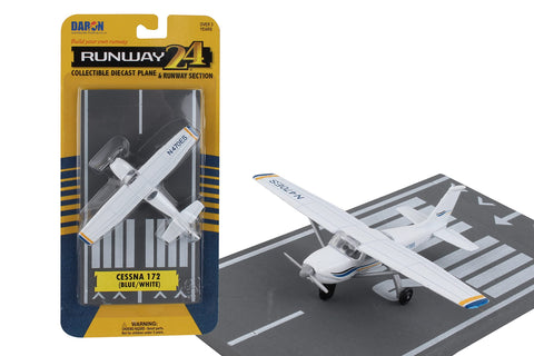 Daron Runway24 Cessna 172 Skyhawk Blue & White 1:87 Scale Die-Cast Airplane Model with Runway – Realistic Toy Aircraft for Kids & Collectors Ages 3+