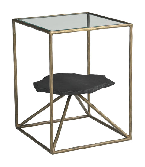 Zuo Ranol Glass-Top and Iron Frame End Table in Brass