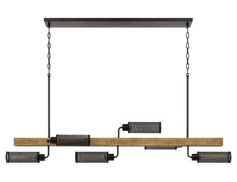 31" Height Lenox Lenox Pine Wood Island Chandelier with Dark Bronze Metal mesh Shades