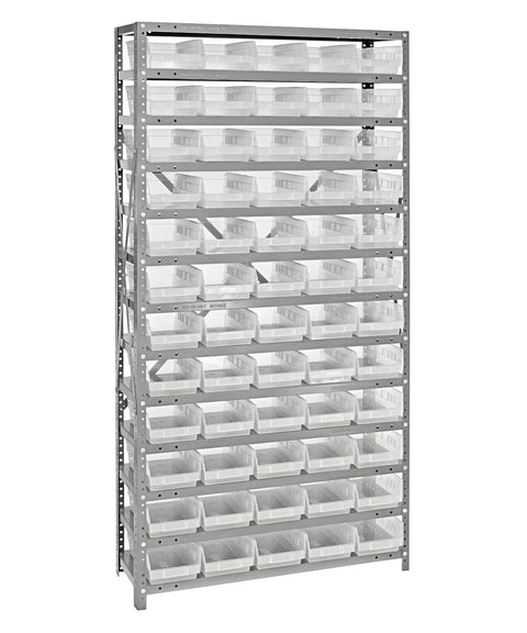 Quantum Storage Systems 1275-102CL Solid Heavy Duty 13 Shelves 60 Economy Clear Bins 75" H x 36" W x 12" D