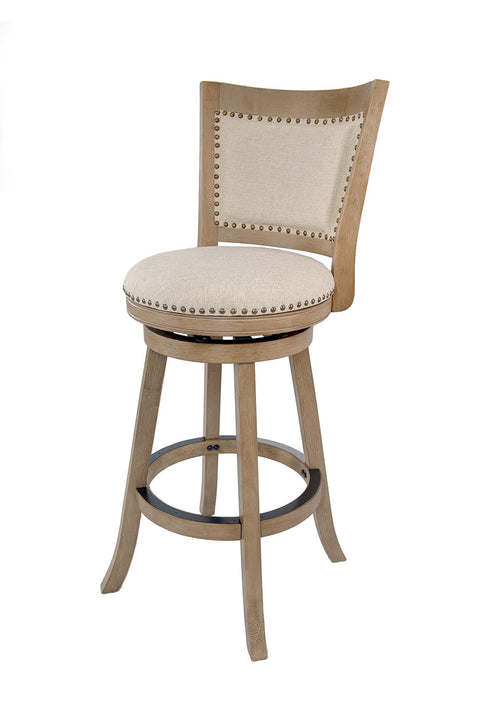 Boraam Melrose Ivory Fabric Wood Swivel Bar Stool - Driftwood Wire-Brush