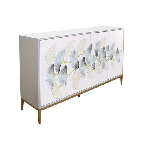 Pasargad Home Annabelle Sideboard with 4 Floral Doors, 2 Drawers with Bronze Metal Frame, Silver
