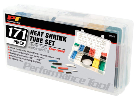 Performance Tool W540 Heat Shrink Tubing Assortment with 2:1 Shrink Ratio, Multiple Diameters and Lengths, Two-Tier Folding Case for Easy Storage