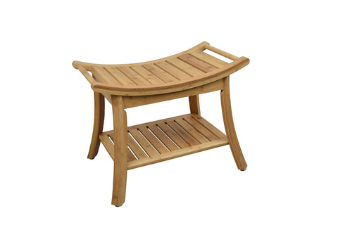 Proman Products Kyoto Bamboo Shower Stool Bench with Storage Shelf Ideal for Shaving legs, Spa Seat, Living Room Seating, Entryway Bench, Bedside Shelf