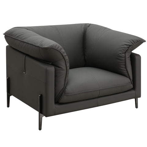 Acme Tadi Wood & Top Grain Leather Upholstered Chair with Metal Legs in Black