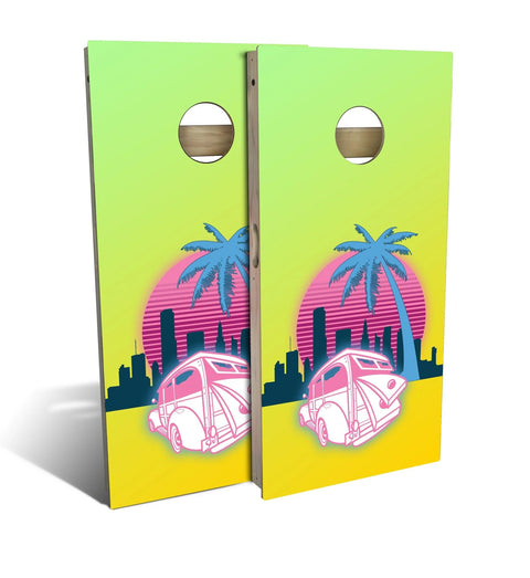 Skip's Garage Woody Car Sunset Cornhole Set - Premium 2x4 (Corn Bags) - NO Accessories