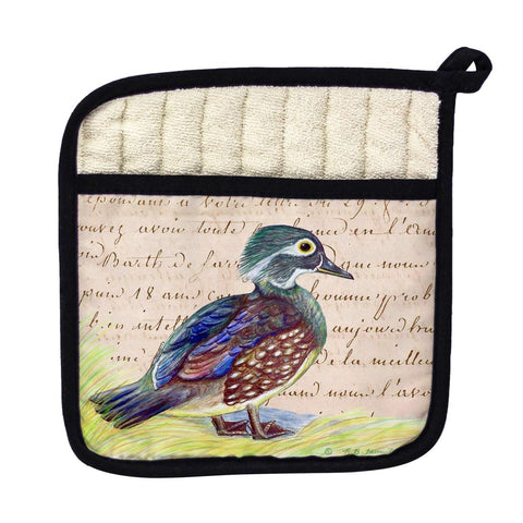 Betsy Drake PT149B Female Wood Duck Beige Script Pot Holder