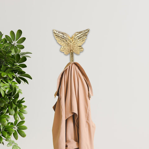 Cheungs Mythra Golden Angel Wings Cast Iron Wall Hook 5.5" - Metal Cast Iron Wall Hook for Living Room Decor, Elegant Gold Finish, Handcrafted Rustic Style