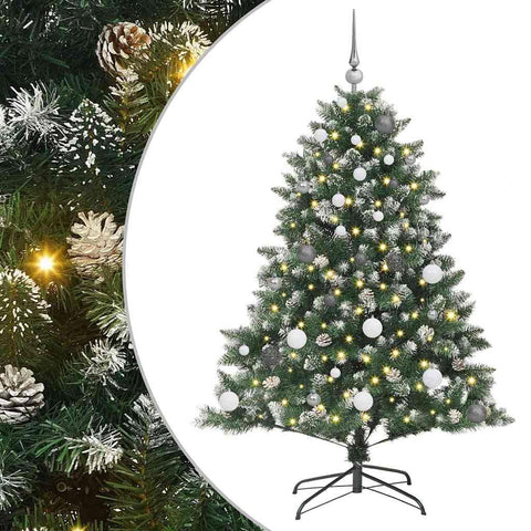 vidaXL Artificial Christmas Tree with 150 LEDs Green 59.06 in, Modern Cone-Shaped Holiday Tree, USB LED Powered, Stylish Decor for Indoors and Outdoors