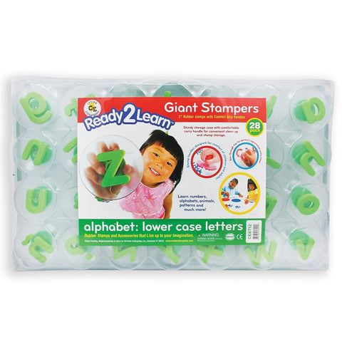 READY 2 LEARN Giant Stampers - Alphabet - Lowercase - Easy to Hold Foam Stamps for Kids - Arts and Crafts Stamps for Displays, Posters, Signs and DIY Projects, 4 in Dia, Multi, Set of 28