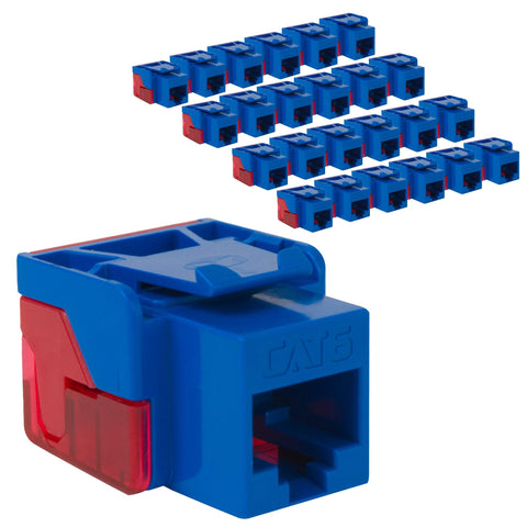 ICC CAT6 Keystone Jack with Inline IDC No Pair Split Wiring (Easier Termination) UL Listed PoE++ TAA Compliant for Wall Plate or Patch Panel, Works with JackEasy Termination Tool, Blue, 25 Pack