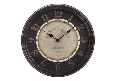 Monarch Specialties I 9082 Clocks, 16" Round, Wall Clock, Antique Brown, Transitional