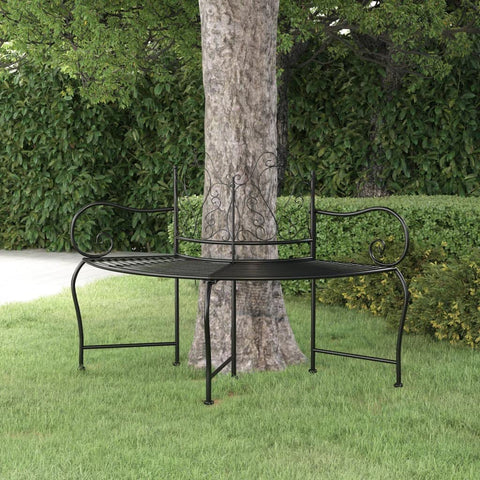 Oakestry Tree Bench 59 1 in Black Steel Outdoor Patio Garden Seating Furniture Weather Resistant Durable Heavy Duty Modern Backyard Porch Deck Lawn