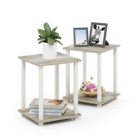 Furinno SIMPLISTIC Side Table Set of 2, 2-Tier Square Modern End Table, Nightstand, Night Stand, Bedside Table, Toolless Assembly, for Living Room, Bedroom, Sonoma Oak
