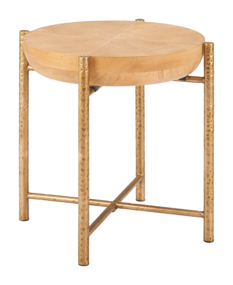 Halva Side Table Natural, Natural End Table, Modern Style, Wood Veneer MDF Round Shape Tabletop, Steel, Indoor Living, 21.9" W x 21.9" D x 22.2" H