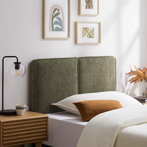 Modway Lindee Twin Size Upholstered Headboard with Sage Boucle Fabric - Pillow Style Headboard for Kid's Room or College Dorm - Fabric Twin Headboard with Adjustable Mounting Positions