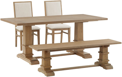 Joanna 4-Piece Dining Table Set For 5 Rustic Brown - Table, Bench, & 2 Upholstered Chairs