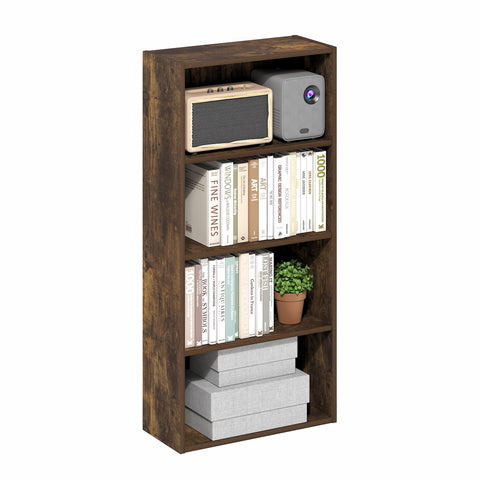 Furinno Basic Book Shelf, 4-Tier Bookcase with Open Shelf, Bookshelf, Cube Storage Organizer, 7 x 17 x 35, for Living Room, Bedroom, Home Office, Amber Pine