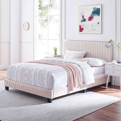 Modway Celine Channel Tufted Performance Velvet Full Bed in Pink
