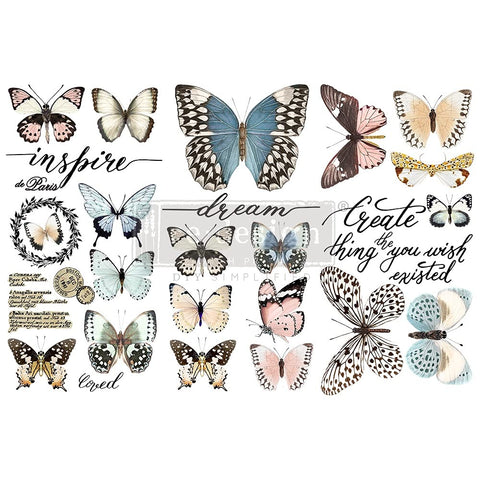 Redesign with Prima - Papillon Collection Small Transfers 6"x12" 3 Sheets Rub on Transfers for Furniture Vintage Rub on Transfers Stickers for Crafts Classic Spring Summer Autumn Decoration