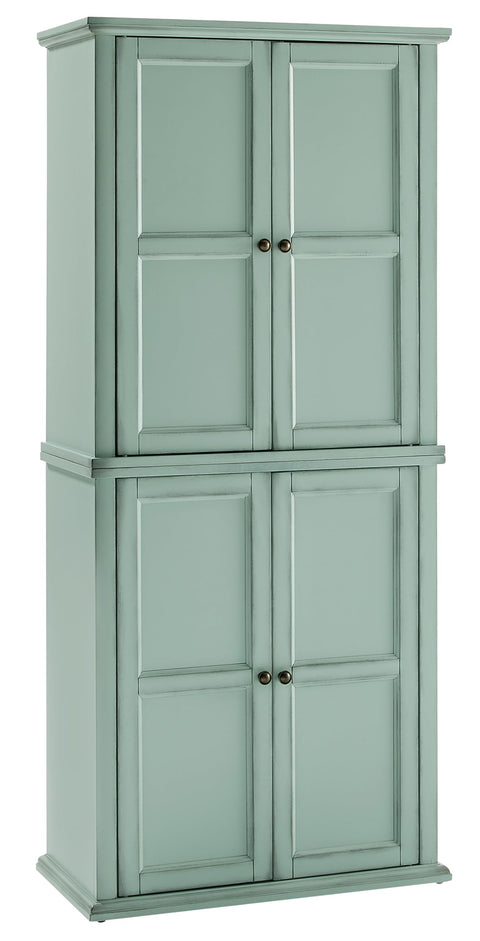 Crosley Furniture Holbrook Traditional Tall Kitchen Pantry, Laundry Room Cabinet, Bathroom Storage Cabinets, Distressed Seafoam Blue