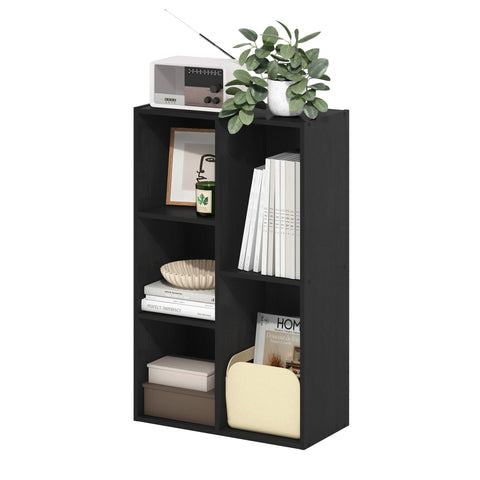 Furinno LUDER Book Shelf, 5-Cube Bookshelf, Reversible Bookcase, 9.4 x 19.5 x 31.5, Easy Assembly, for Living Room, Bedroom, Home Office, Blackwood