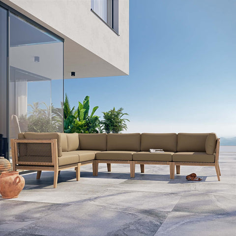 Modway Clearwater Sectional, 6-Piece L-Shaped, Gray Light Brown