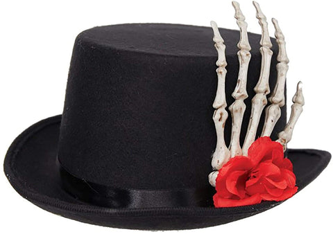 Unisex Adults Deluxe Voo Doo Top Hat with Decorative Skeleton Hand