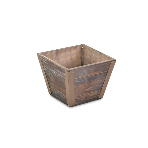 Cheung's FP-3502 Wooden Square Pot with Metal Band| Brown