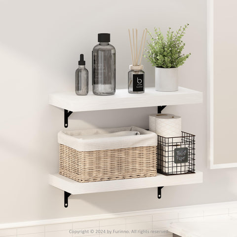 Furinno Tanna Floating Shelves for Wall Set of 2, 22-Inch Bathroom Wall Shelf, Wall Mounted Shelf, for Bathroom Organizers and Storage, Living Room, White Texture