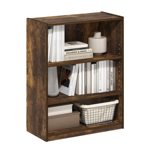 Furinno GEHRY Book Shelf, 3-Tier Small Bookshelf, Bookcase with Adjustable Shelves, 11.6 x 24.8 x 31.6, for Organization and Storage, for Living Room, Bedroom, Home Office, Amber Pine