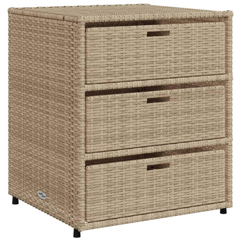 vidaXL Outdoor Storage Box 50 Gal Deck Box PE Rattan with Water-Resistant Bag, Beige 21.7"x23.2"x27.2" Storage Cabinet with 3 Drawers for Cushions & Equipment