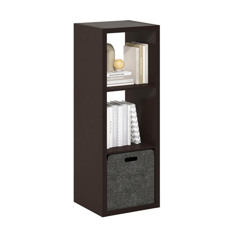 Furinno Cubicle Book Shelf, 3-Cube Bookshelf, Extra Thick Frame Horizontally & Vertically Reversible Bookcase with Open Back, 14.6" x 16" x 44", for Living Room, Bedroom, Home Office, Black Dark Oak