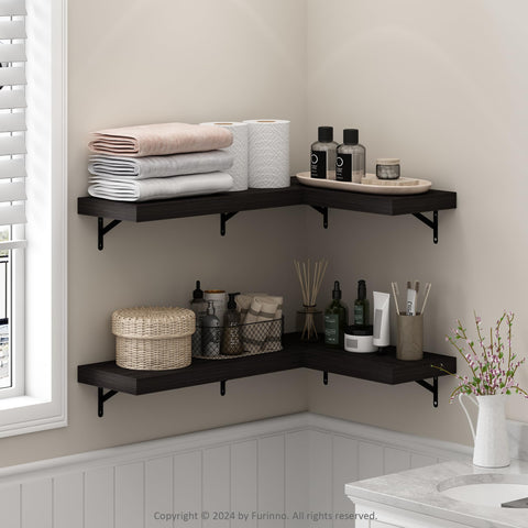 Furinno Tanna 22-Inch Wall Mounted Bathroom Floating Display Shelves Tobacco Oak Set of 4