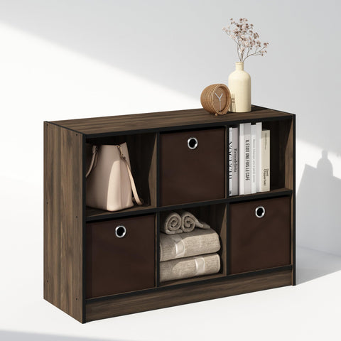 Furinno Cubic Multipurpose Clothing  and Closet Storage Organizer Shelf with Bin Drawers 6-Cube Columbia Walnut/Dark Brown