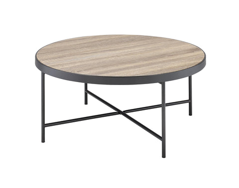 Acme Bage Round Wood Top Coffee Table in Weathered Gray Oak