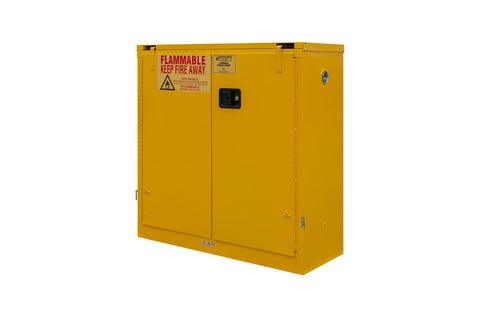 Durham FM Approved 1030S-50 Welded 16 Gauge Steel Flammable Safety Self Closing Door Cabinet, 1 Shelves, 30 gallons Capacity, 18" Length x 43" Width x 45-3/8" Height, Yellow Powder Coat Finish