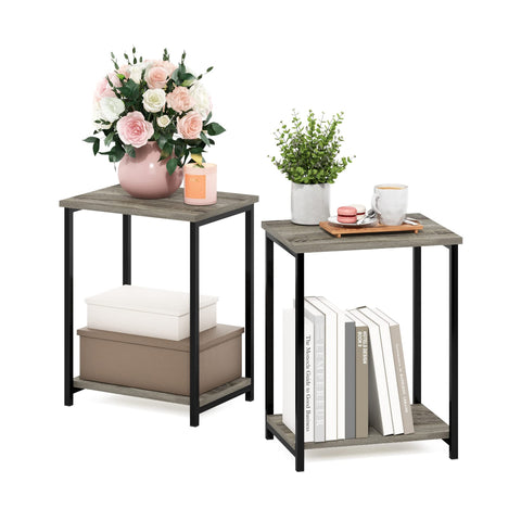 Furinno Simplistic Metal Frame End Table, 2-Pack, French Oak