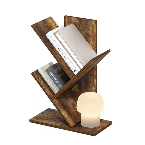 Furinno Tree Book Shelf, 3-Tier Bookshelf with Angled Open Shelf, Tree Bookcase for Room Decor, 8.4 x 15.7 x 21.3, for Organization and Storage, for Living Room, Bedroom, Home Office, Amber Pine