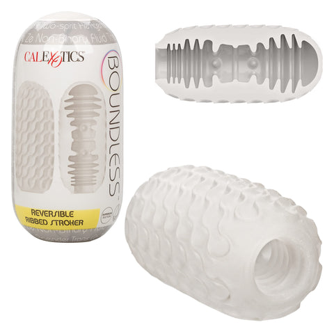 CalExotics Boundless Reversible Ribbed Stroker – Textured Male Pleasure Sleeve with Case– Sex Toys for Men – Clear