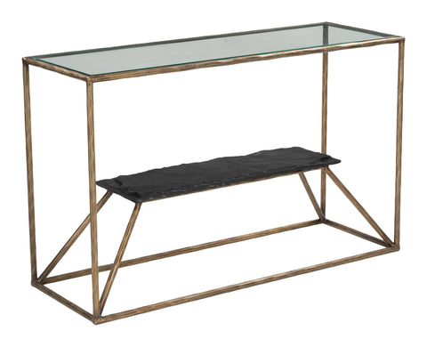 Ranol Console Table Brass, Brass Console Table, Modern Style, Glass, Natural Marble Rectangular Shape Tabletop, Iron, Indoor Living, 48" W x 16.9" D x 29.9" H