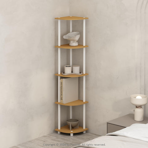Furinno Turn-N-Tube 5 Tier Multipurpose Corner Display Rack Shelving Unit Beech/White