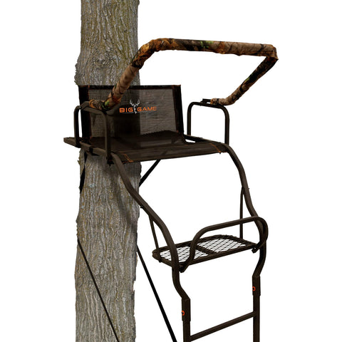 Big Game Warrior Elite Ultra-Wide Ladder Whitetail Deer Elk Mule Above Hunting Outdoors Flex-Tek Seat 17' Tall 1-Person Tree Stand