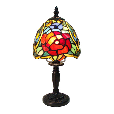 Fine Art Lighting Mini Tiffany Table Lamp – Handcrafted Floral Design with 183 Glass Pieces (6" D x 12.5" W x 6" H)