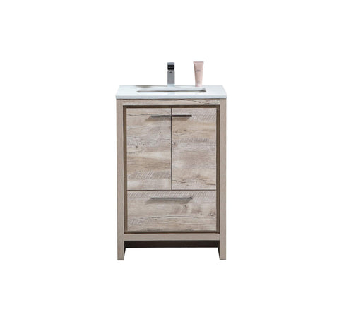 KubeBath Dolce 24? Nature Wood Modern Bathroom Vanity with White Quartz Counter-Top