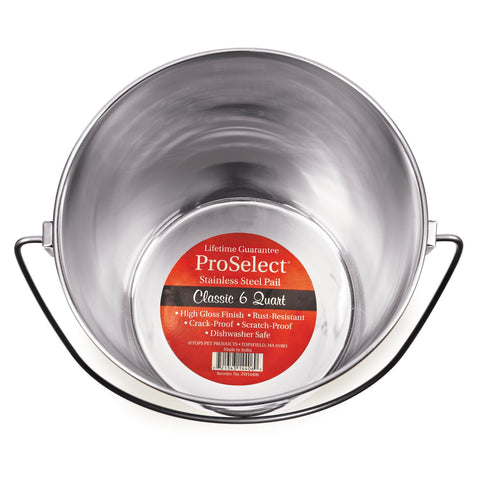 ProSelect Heavy Duty Stainless Steel Pails — Durable Pails for Kennels and Farms - 8¾", 6-Quart