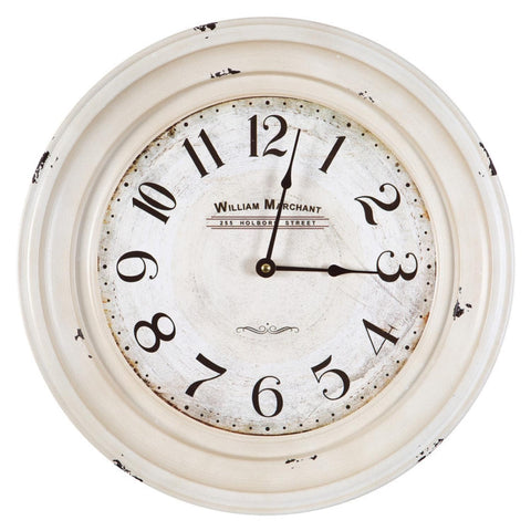Yosemite Home Decor Circular Iron Wall Clock, White Frame, White Face, Black Text, Black Hands