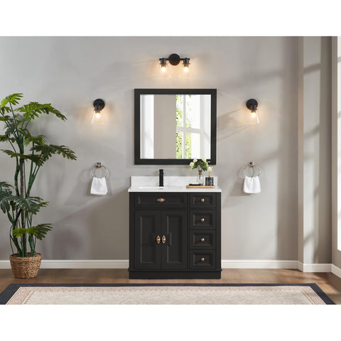 Legion Furniture Solid Wood Sink Vanity - Black Finish Artificial Stone Top Bathroom Vanity 36"