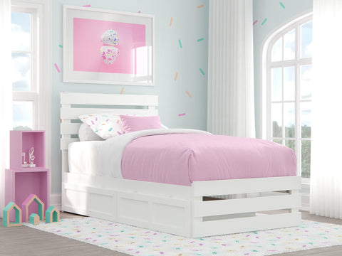 AFI, Oxford Twin Platform Bed with Matching Footboard & Set of 2 Under-Bed Storage Drawers, White