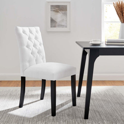 Duchess Button Tufted Fabric Dining Chair in White